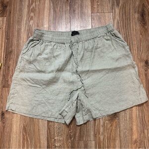 Tahari Pull-On Drawstring Waist Linen Shorts 2X Dusty Green Beach Lagenlook